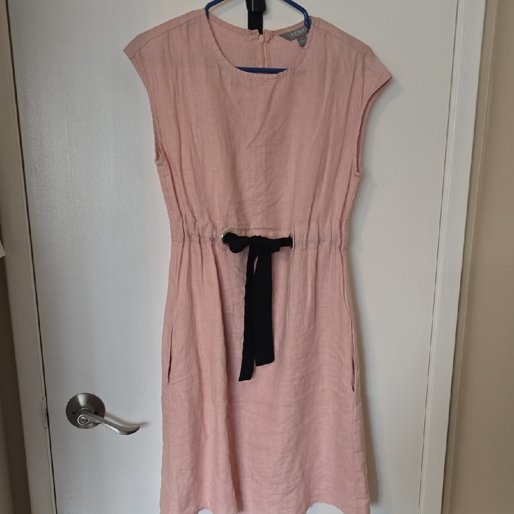 Kenar Blush Pink Midi Dress with Black Tie